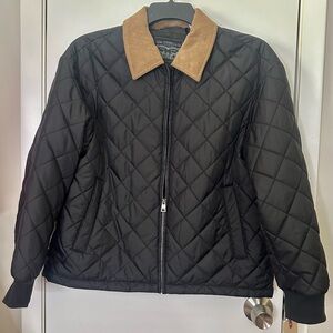 Black Quilted Jacket with Tan Collar